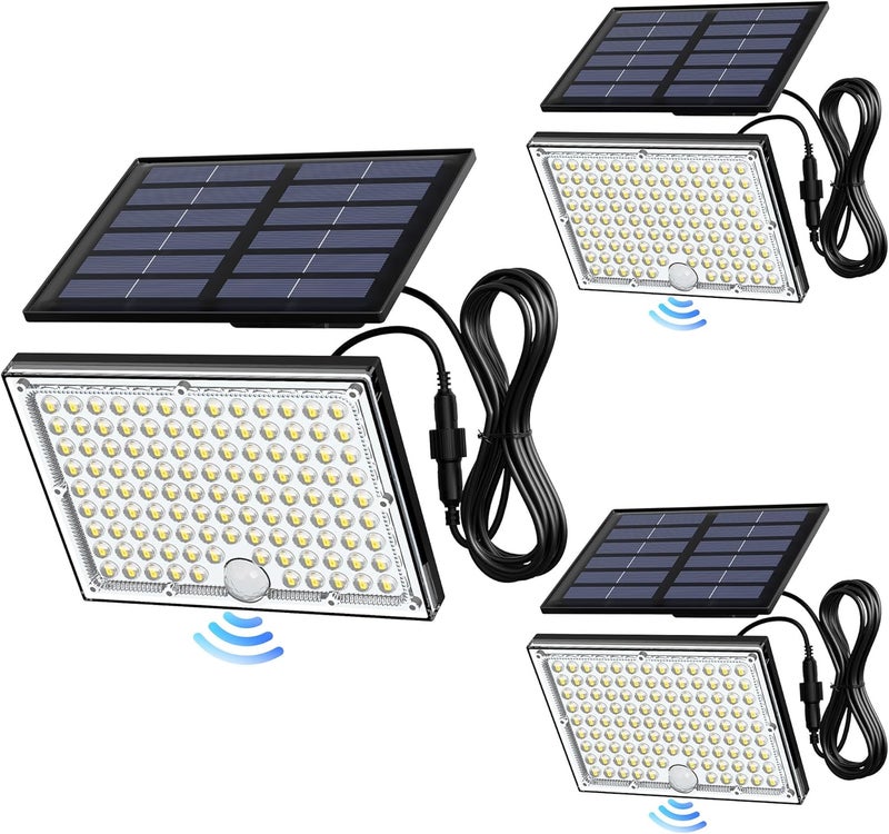 JACKYLED Solar Lights Outdoor Waterproof, Motion Sensor Flood Light 113 LED Bright Cool White Dusk to Dawn Solar Powered Outdoor Lights for Backyard Porch Garden Patio Garage (3 Pack) - Image 1